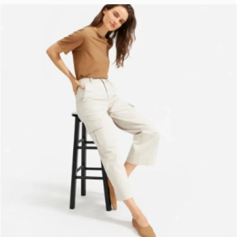 Everlane Wide Leg Cargo Pant Cropped Lightweight Cream White FLAW Size 12